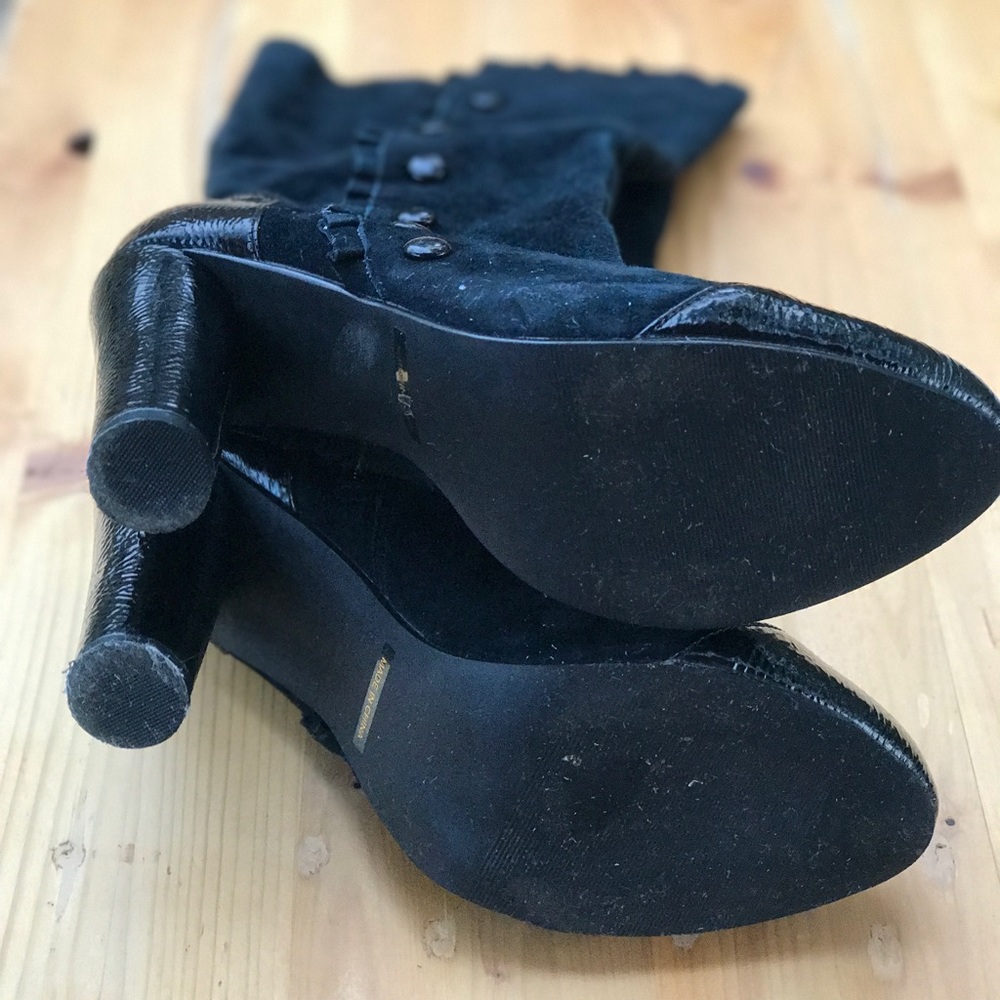 Black Leather High Heel Boots with Button Detail Size 7.5 - Picture 2 of 5